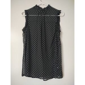 Who What Wear Women's Size Small Black White Polka Dot Sleeveless Sheer Blouse